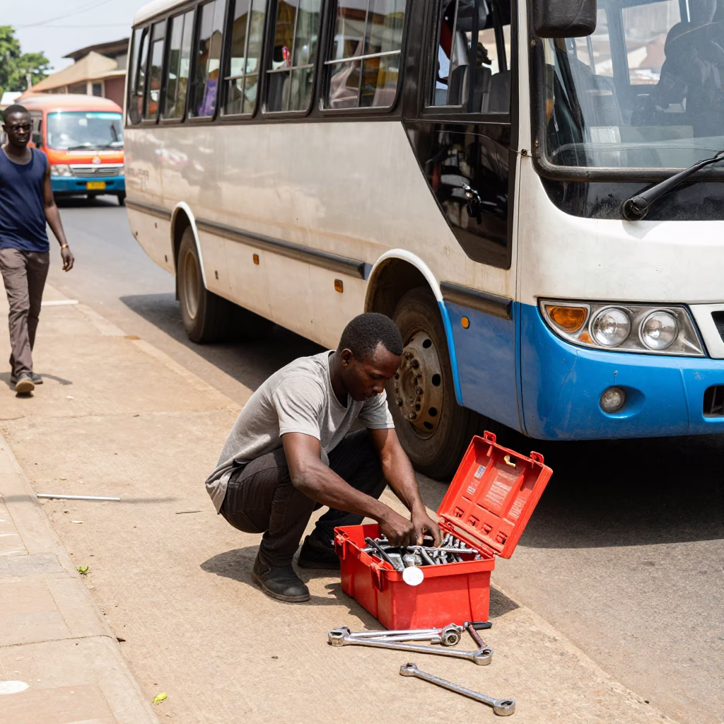 Busy Accra Street Scene Noon Light Toolbox and Concrete Viaduct Ghana in in Accra, Ghana