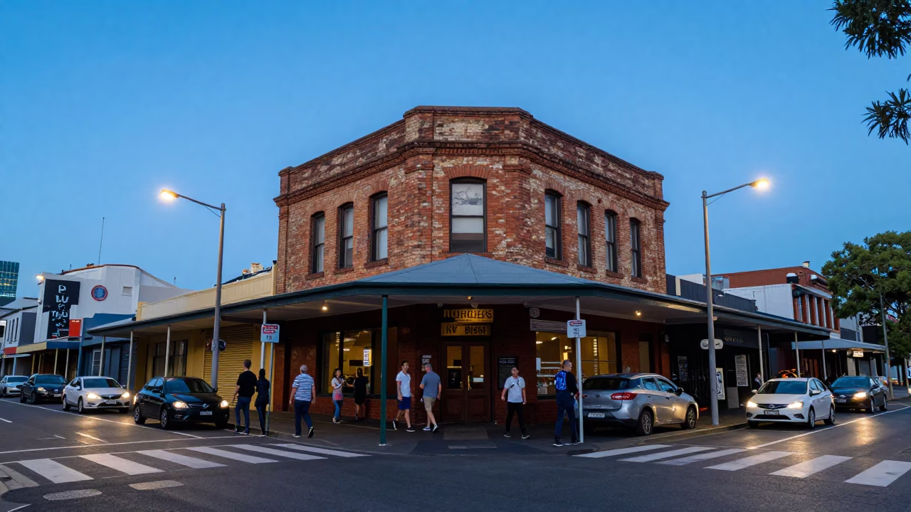 Busy Adelaide South Australia Street Scene at Nautical Dawn with Urban Infrastructure in in Adelaide, South Australia, Australia