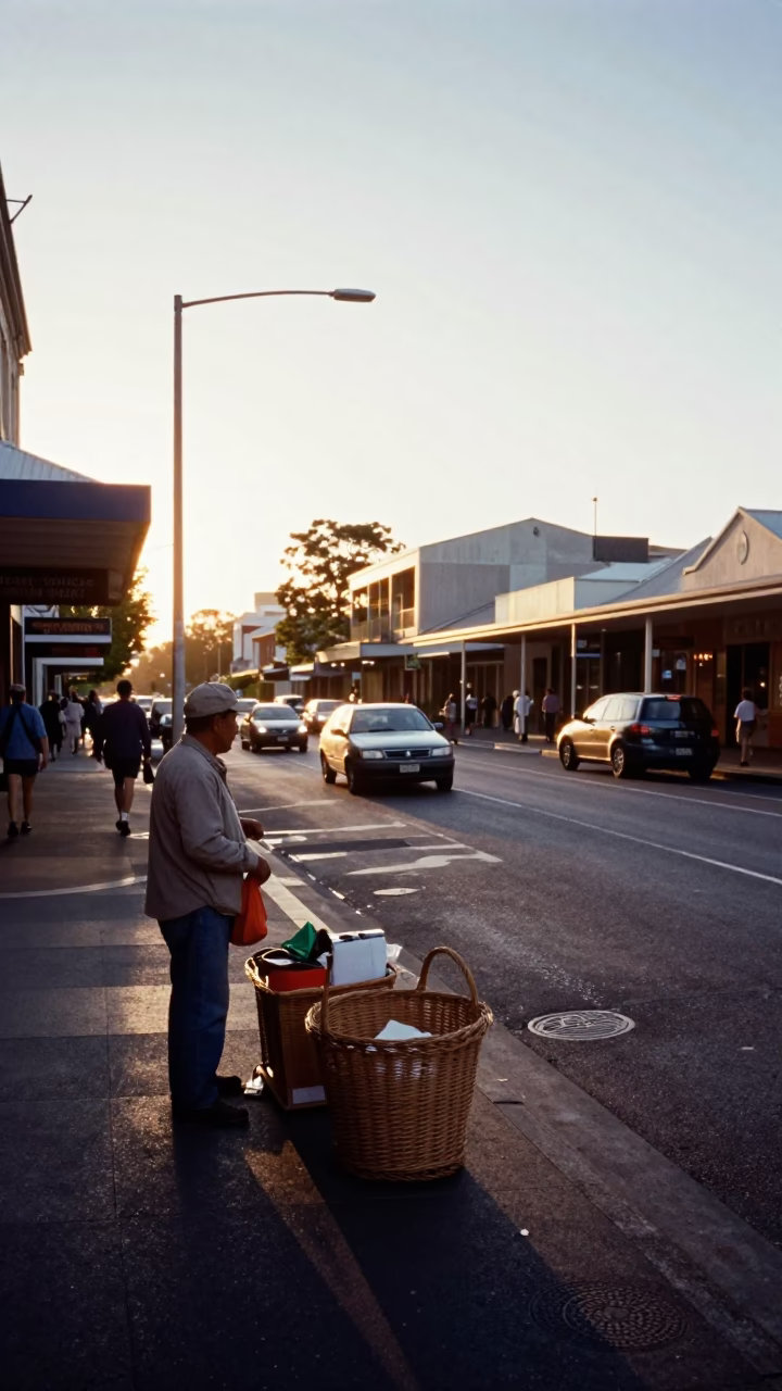 Busy Adelaide South Australia Street Scene Early Morning with Wicker Basket and Urban Activity in in Adelaide, South Australia, Australia