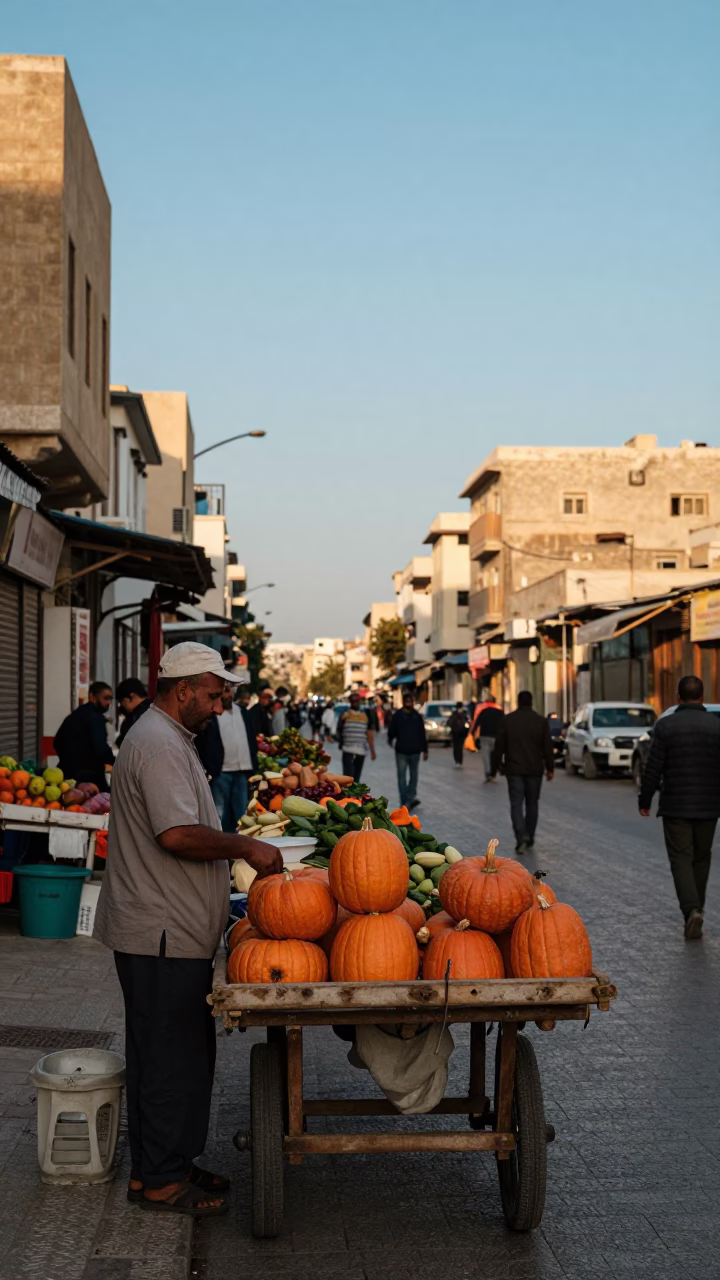 Busy Alexandria Egypt Street Scene Late Afternoon Light with Local Market Activity in in Alexandria, Egypt