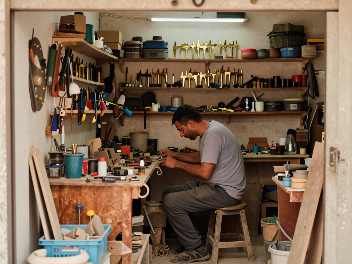 Busy Alexandria Workshop Interior With Tools And Local Craftsman in in Alexandria, Egypt