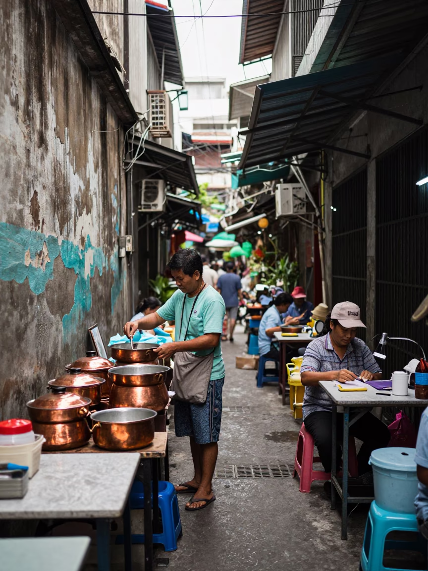 Busy Alleyway in Bangkok at Midday Light in in Bangkok, Thailand