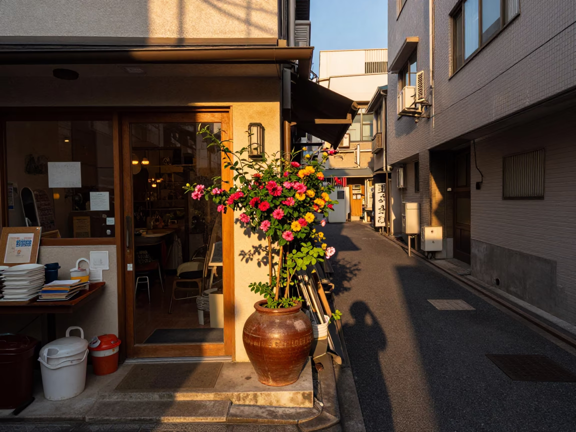 Busy Alleyway in Tokyo at Golden Hour in in Tokyo, Japan