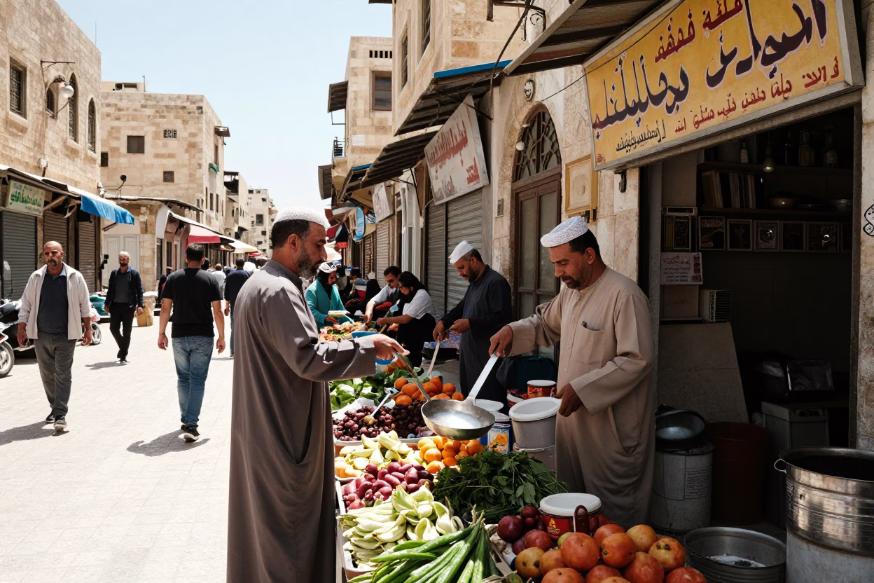 Busy Amman Jordan Midday Street Scene with Vintage Elements and Local Life in in Amman, Jordan