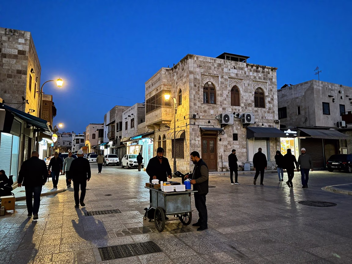 Busy Amman Jordan Street Scene at Blue Hour with Vintage Details in in Amman, Jordan