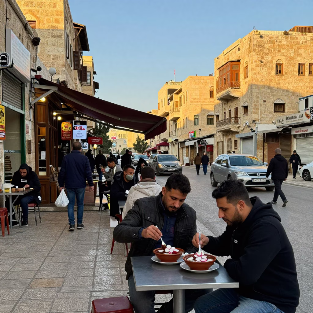 Busy Amman Jordan Street Scene Early Afternoon with Traditional Food and Vintage Items in in Amman, Jordan