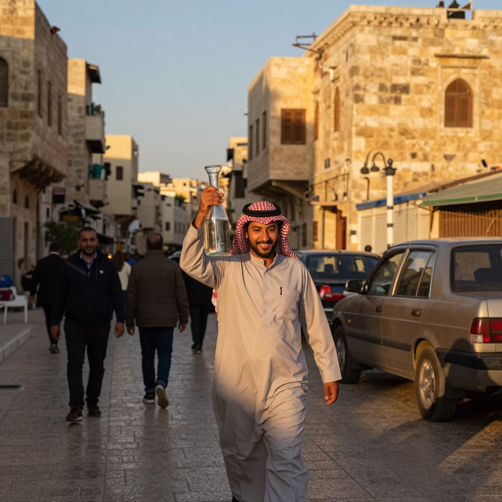 Busy Amman Jordan Street Scene in Honeyed Evening Light with Local Life in in Amman, Jordan