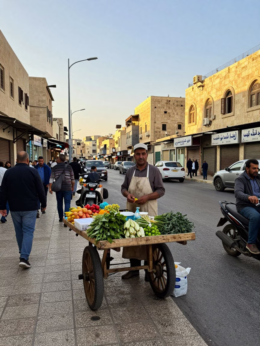 Busy Amman Street Corner Late Afternoon Life in Jordan in in Amman, Jordan