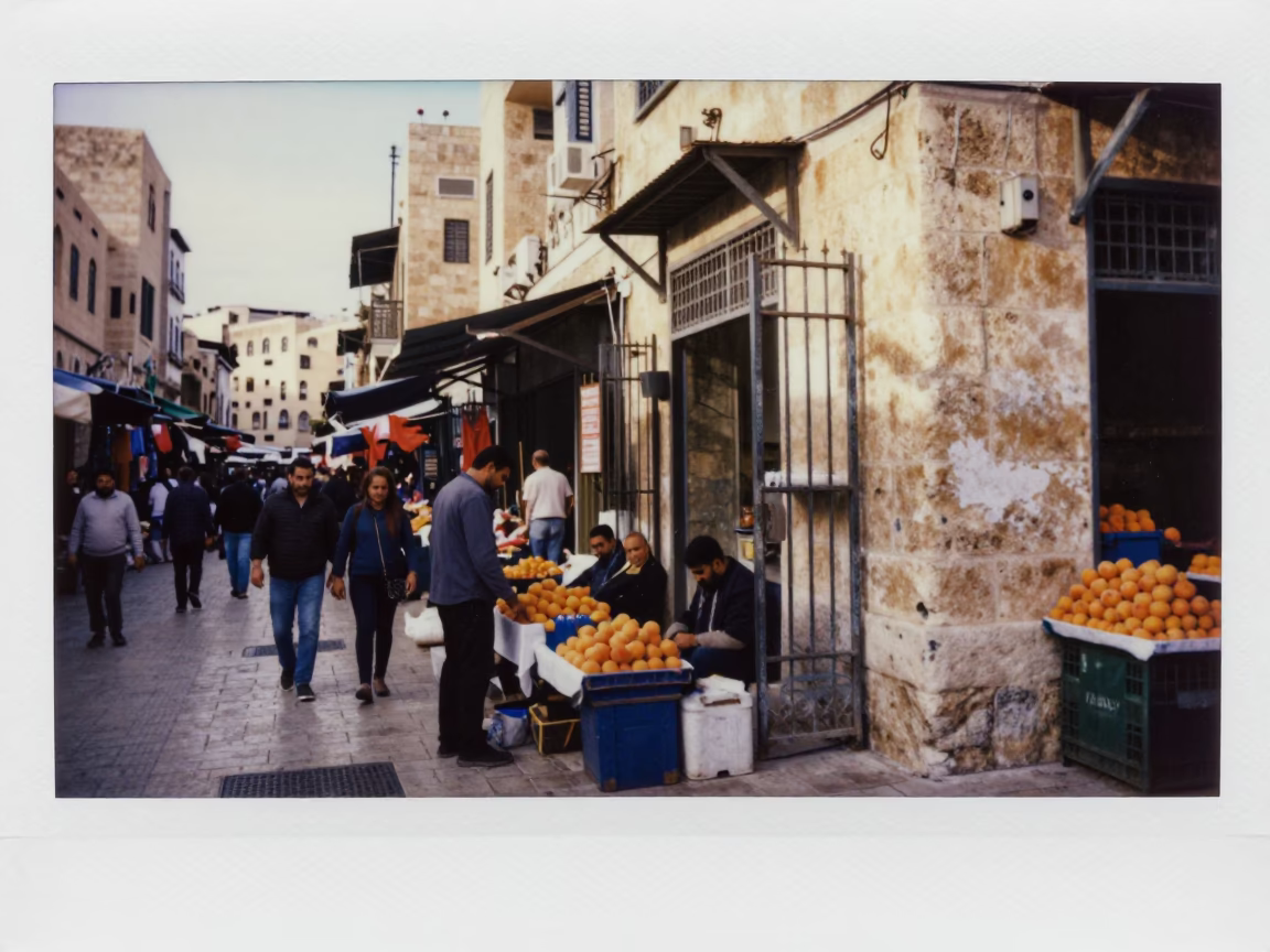 Busy Amman Street Scene Just After Sunrise with Local Market Activity in in Amman, Jordan