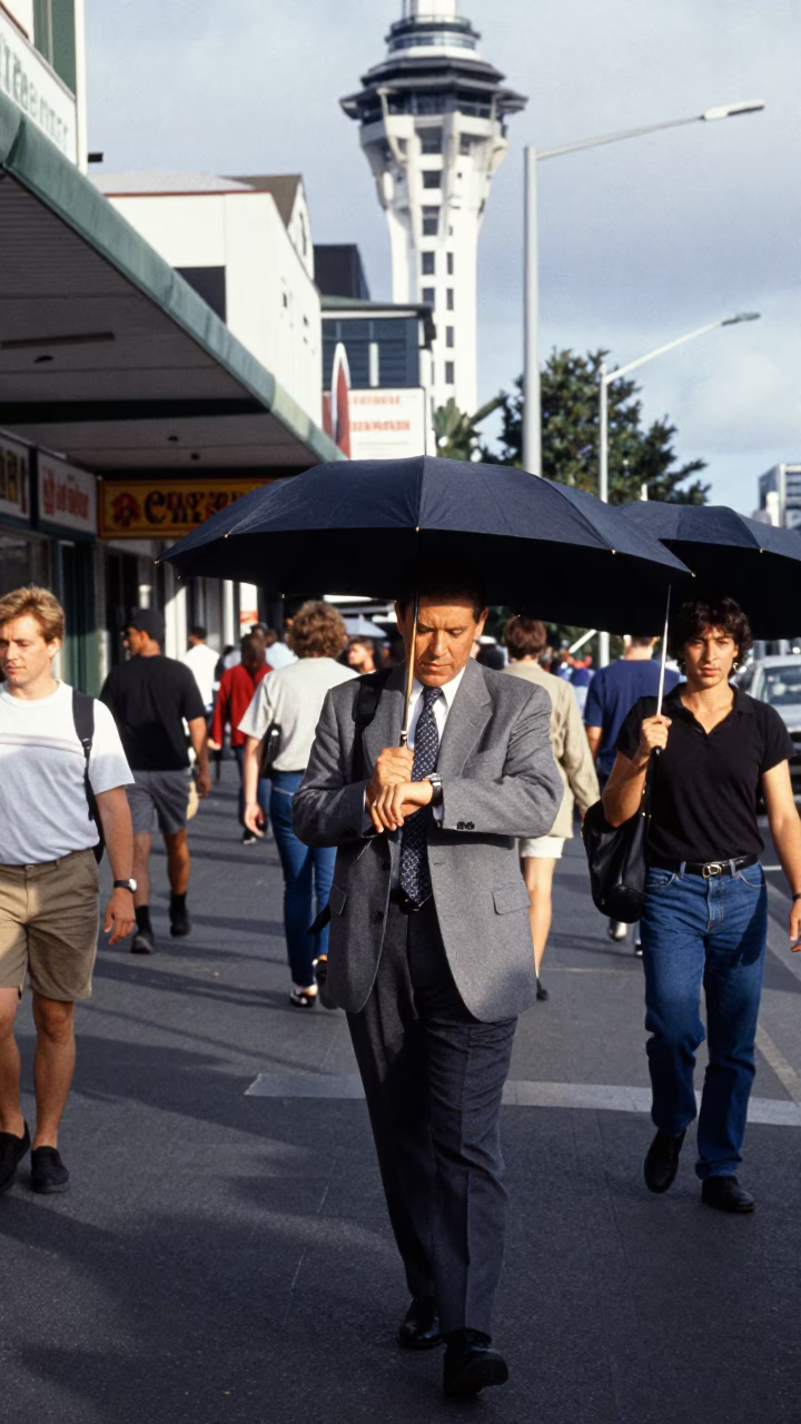Busy Auckland New Zealand Street Scene Early Afternoon 1980s Realistic Photograph in in Auckland, New Zealand