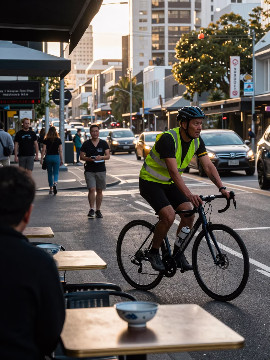 Busy Auckland Street Scene Early Morning Commuters and Urban Activity in in Auckland, New Zealand
