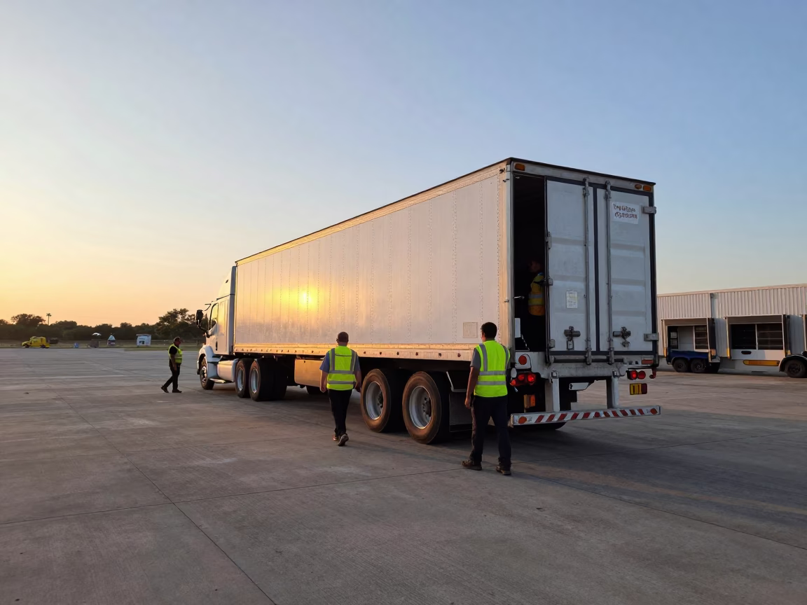 Busy Austin Texas Loading Dock Sunrise Semi-Trailer Unloading Activity in in Austin, Texas, United States