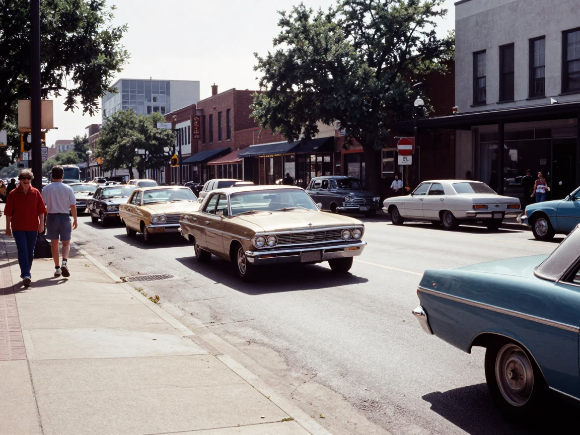 Busy Austin Texas Street Scene Midmorning Light with Vintage Elements in in Austin, Texas, United States
