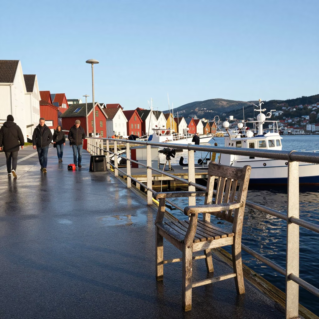 Busy Bergen Norway Harbor Scene with Turnbuckle and Condensation in Late Afternoon Light in in Bergen, Norway
