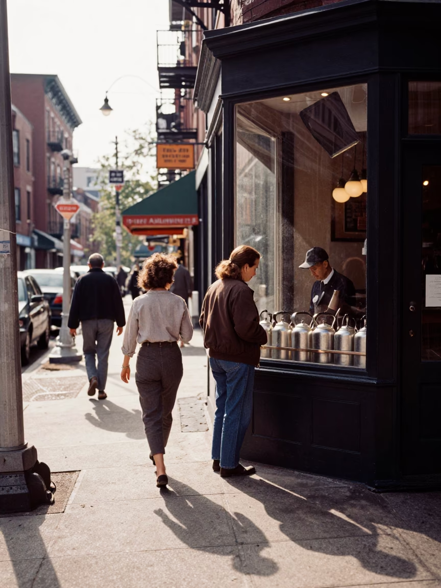 Busy Boston Late Morning Street Scene with Wicker Shadow on Kettle Lid in in Boston, Massachusetts, United States