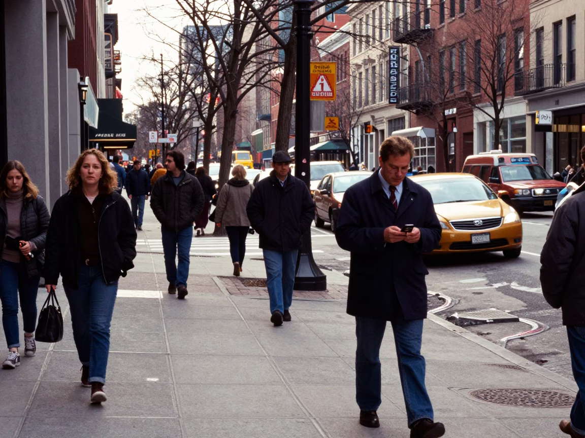 Busy Boston Street Corner Late Morning Pedestrians and City Life in in Boston, Massachusetts, United States