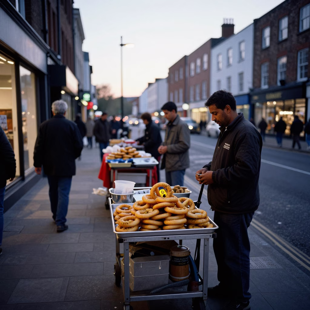 Busy Bristol Evening Street Scene with Local Market Activity and Urban Architecture in in Bristol, United Kingdom