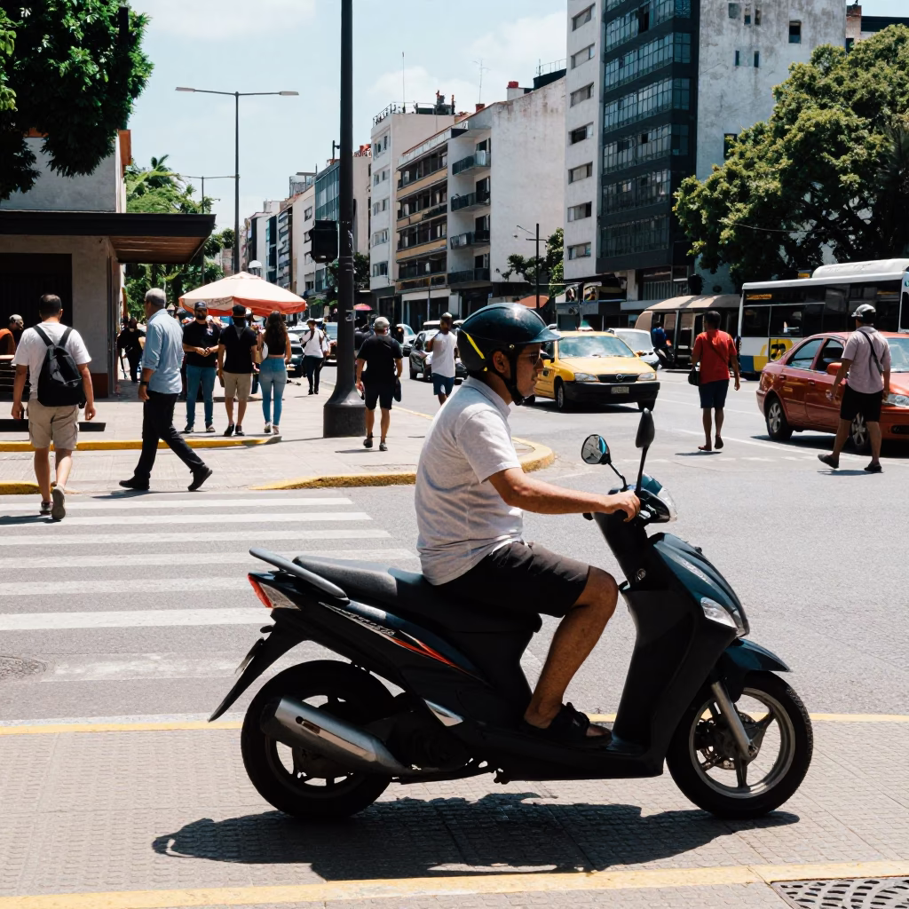 Busy Buenos Aires Street Scene Midday with Scooter and Urban Details in in Buenos Aires, Argentina
