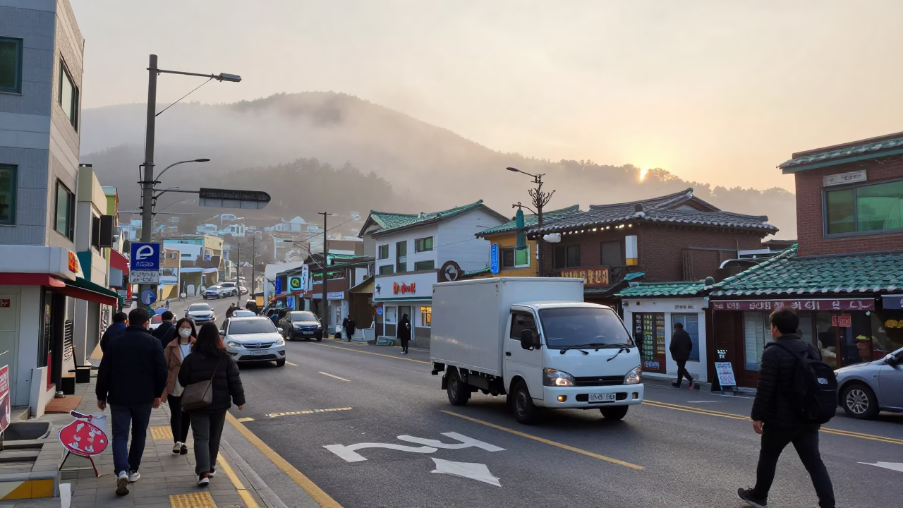 Busy Busan South Korea Early Morning Street Scene with Local Activity and Urban Life in in Busan, South Korea