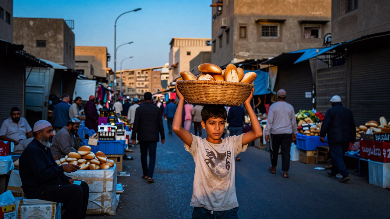Busy Cairo Street Market at Nautical Dawn with Local Vendors and Traditional Goods in in Cairo, Egypt
