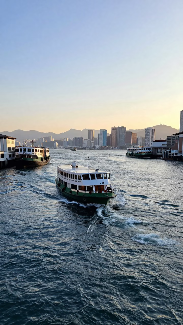 Busy Canal in Hong Kong at Clear Late-afternoon Light in in Hong Kong, Hong Kong