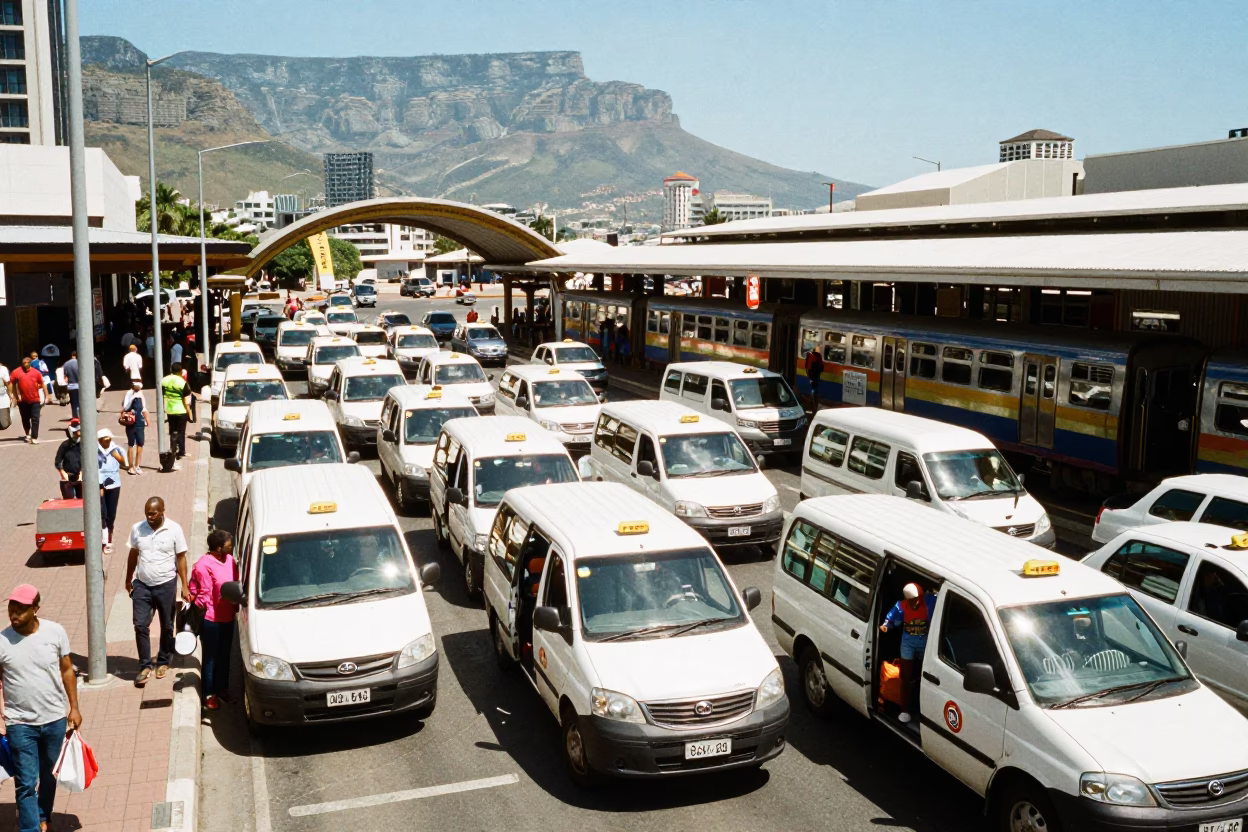 Busy Cape Town Taxi Rank and Train Station Entrance at Midday in in Cape Town, South Africa