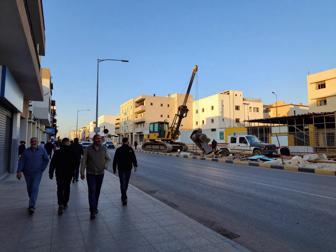 Busy Casablanca Street Scene Late Afternoon Light with Construction and Urban Details in in Casablanca, Morocco