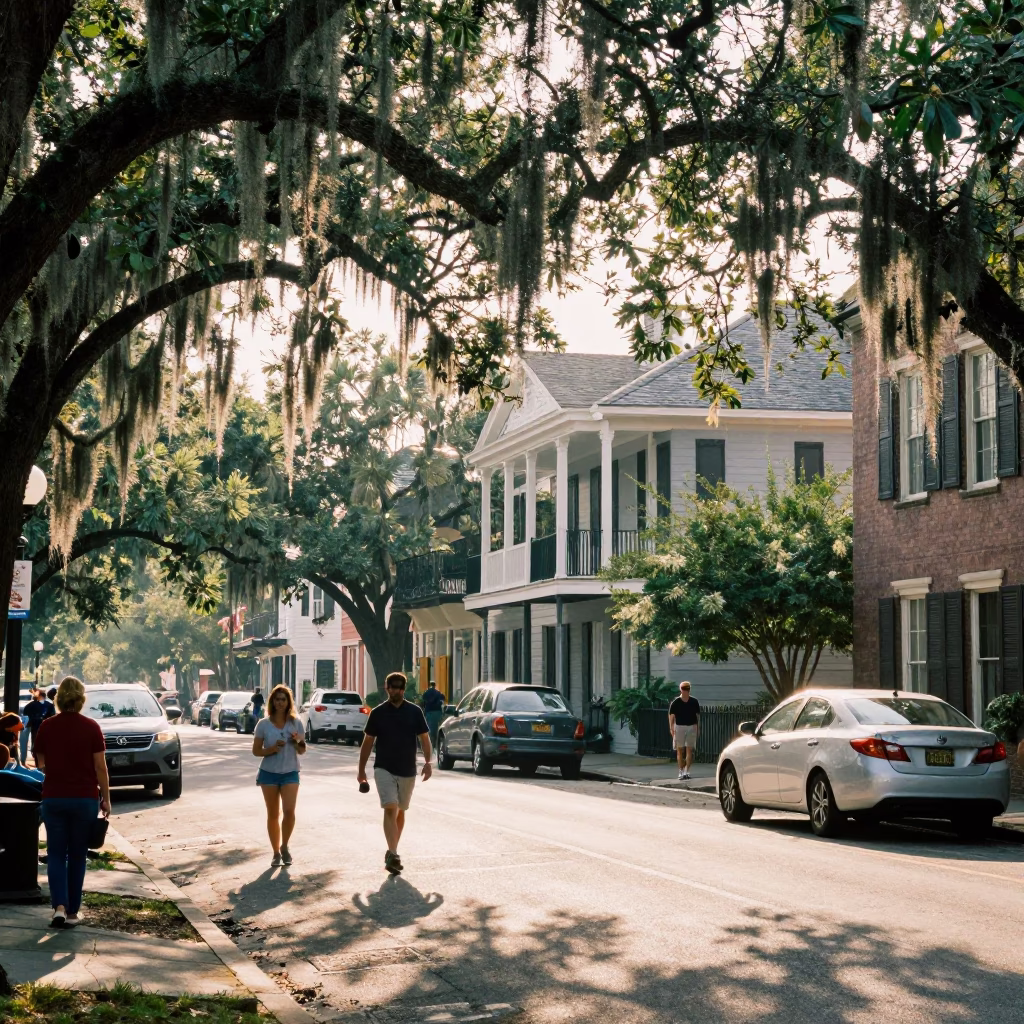 Busy Charleston South Carolina Late Morning Street Scene with Local Life and Architecture in in Charleston, South Carolina, United States