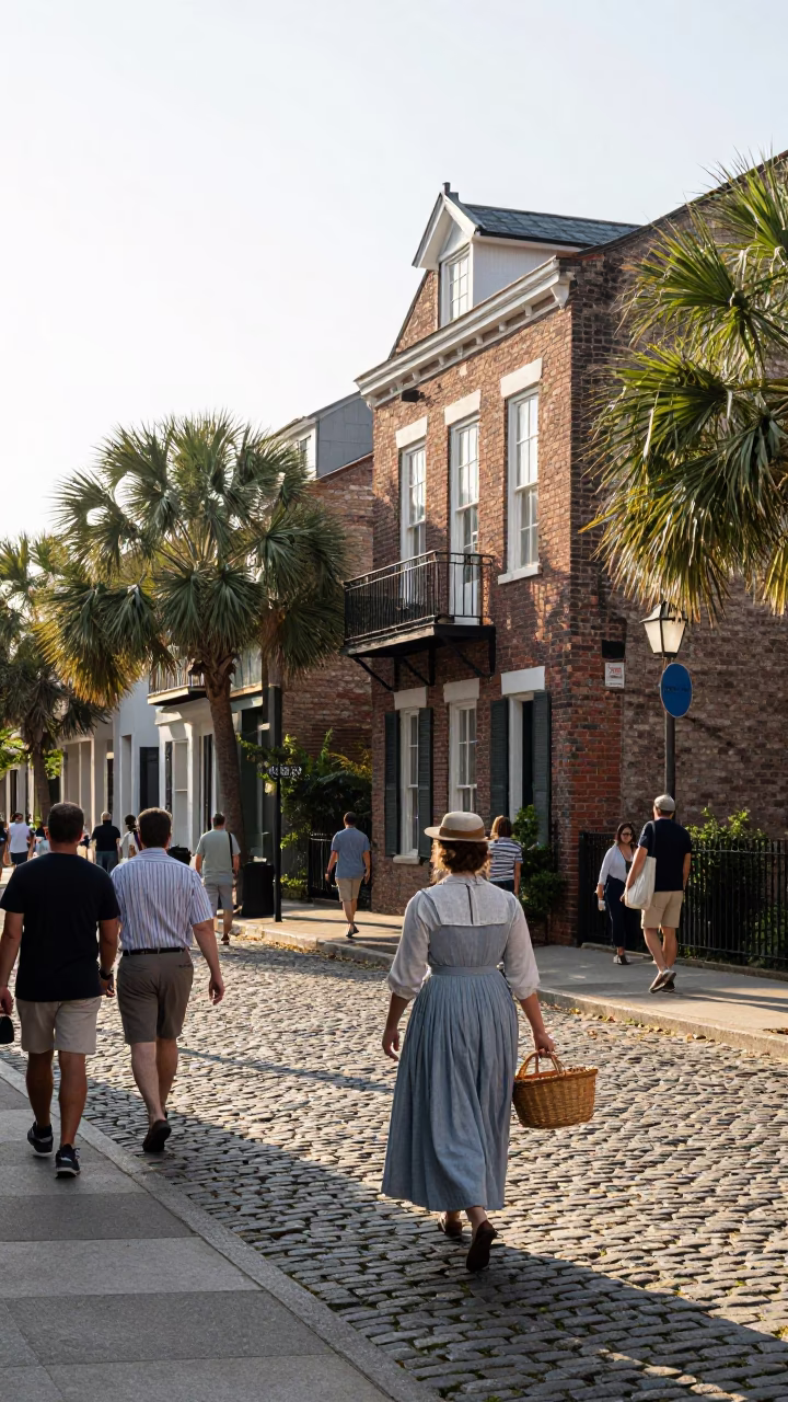 Busy Charleston South Carolina Late Morning Street Scene with Vintage Details in in Charleston, South Carolina, United States