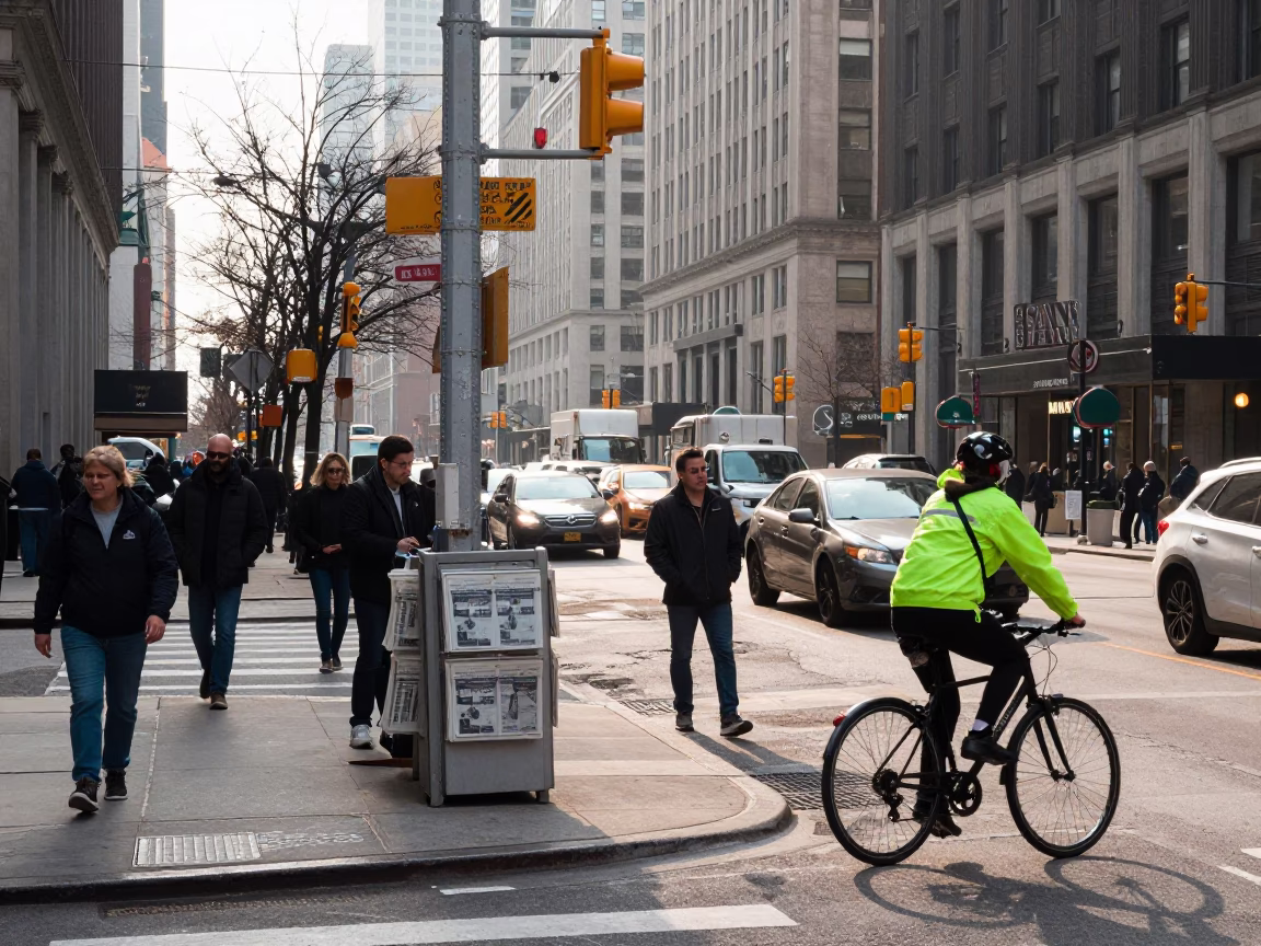 Busy Chicago Street Corner Early Morning Commuters and City Life in in Chicago, Illinois, United States