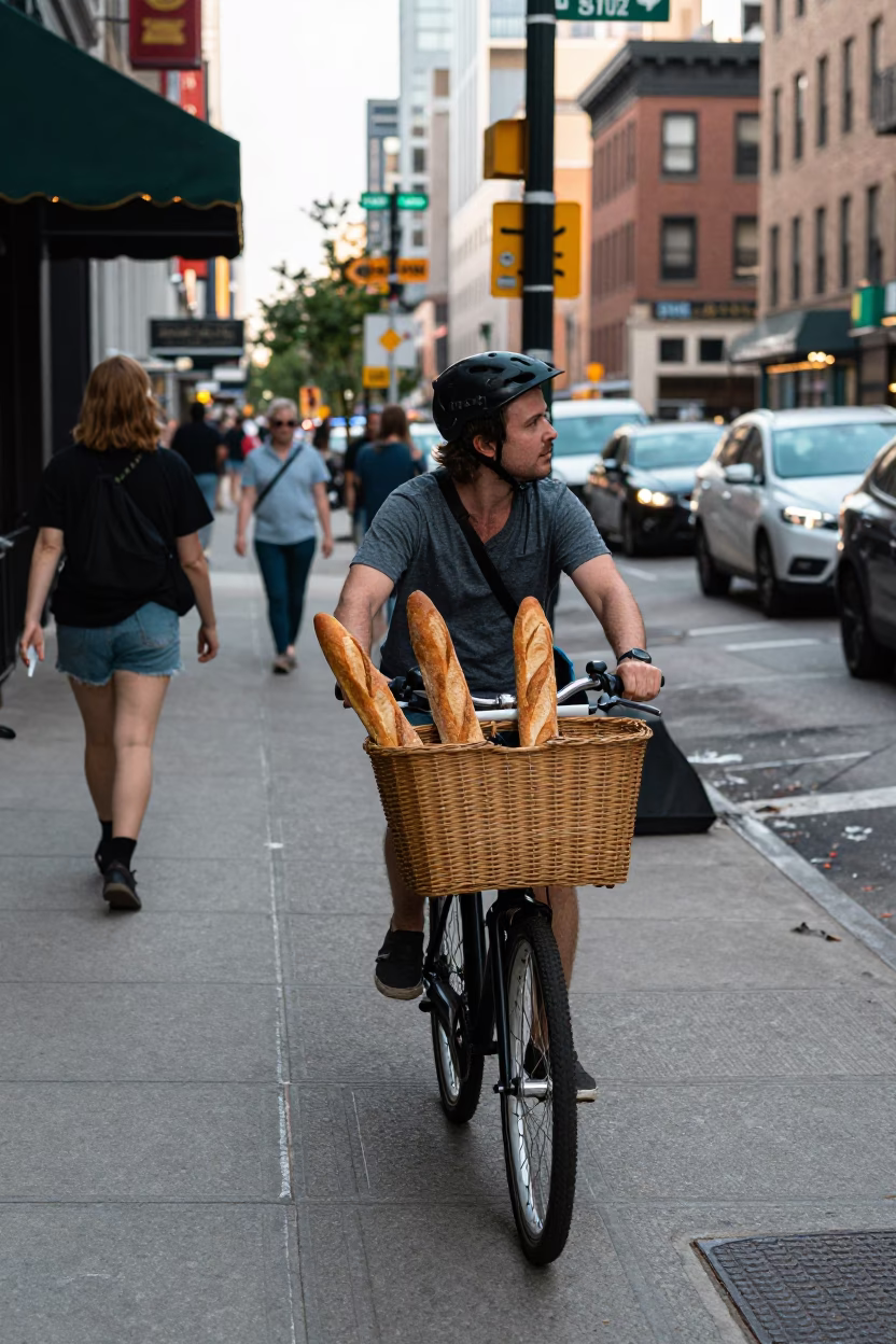 Busy Chicago Street Scene Early Afternoon with Bicycle Baguettes and Local Details in in Chicago, Illinois, United States