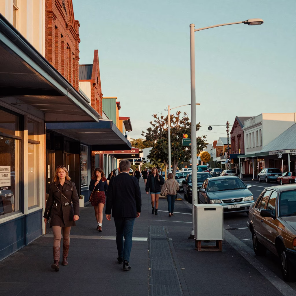 Busy Christchurch New Zealand Late Morning Street Scene with Vintage 1970s Details in in Christchurch, New Zealand