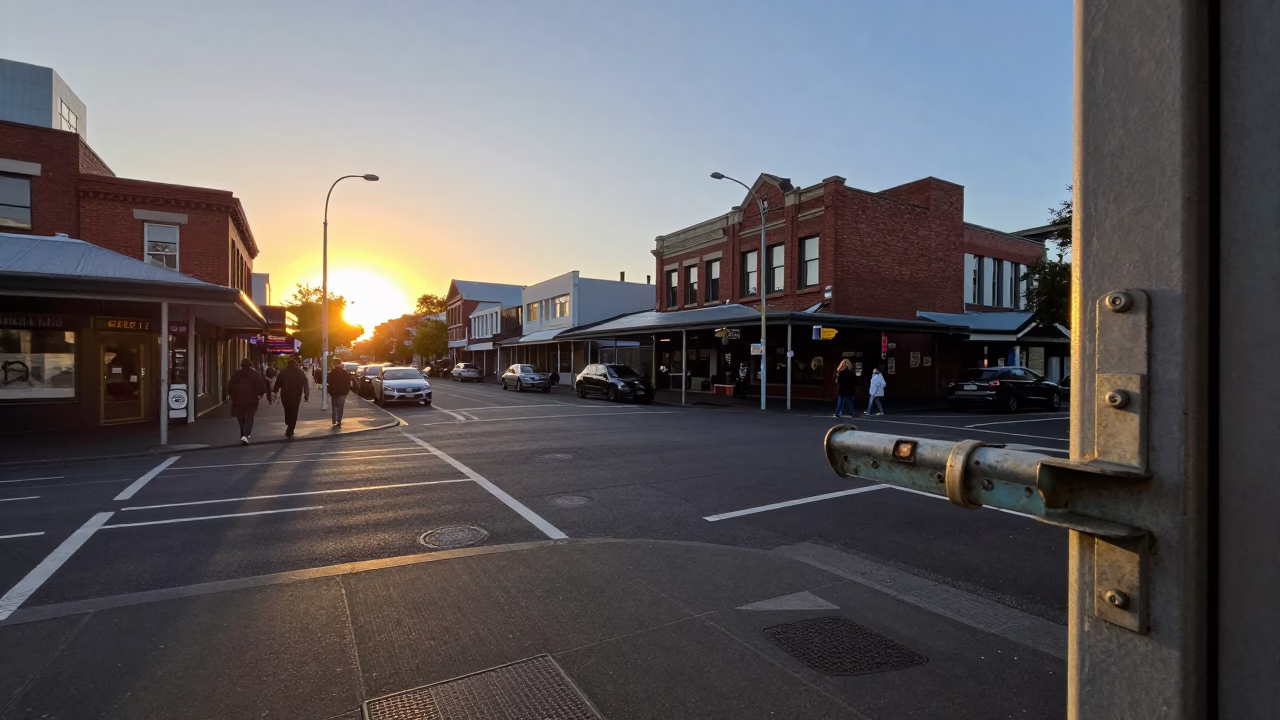 Busy Christchurch New Zealand Street Scene at Sunset with Latch and Fig Tree in in Christchurch, New Zealand