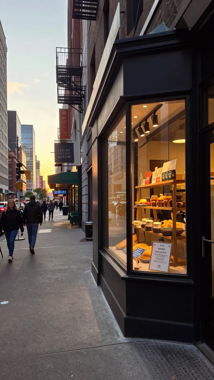 Busy City Sidewalk And Storefront Details in New York in in New York, New York, United States