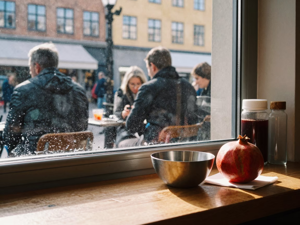 Busy Copenhagen Cafe Interior with Condensation and Condiments in in Copenhagen, Denmark