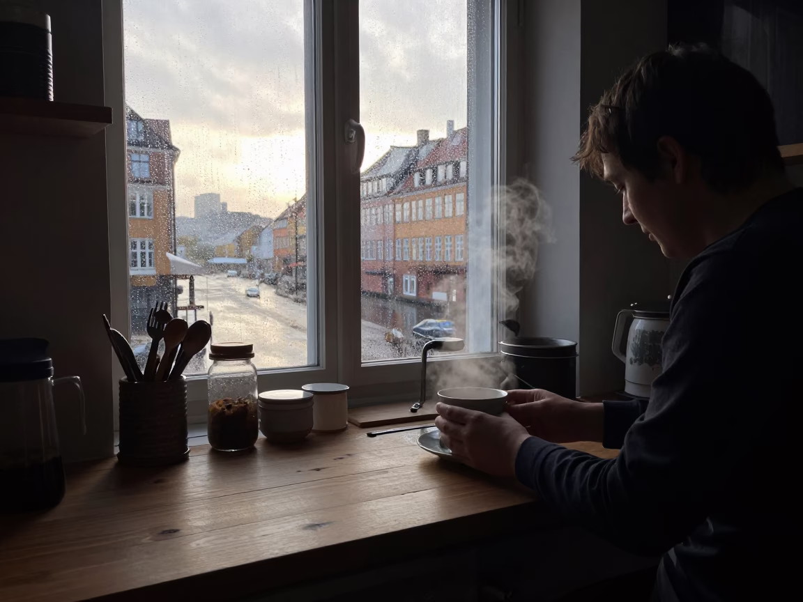 Busy Copenhagen Kitchen at Nautical Dawn with Steam and Utensils in in Copenhagen, Denmark