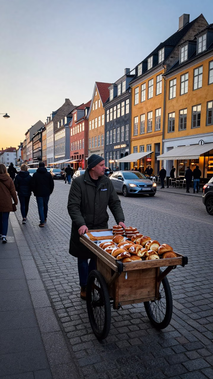Busy Copenhagen Street Corner Morning Commute with Vintage Details in in Copenhagen, Denmark