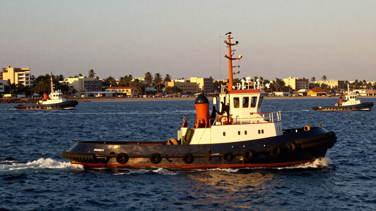 Busy Dakar Harbor Late Afternoon Tugboat and Coastal Activity in Senegal in in Dakar, Senegal