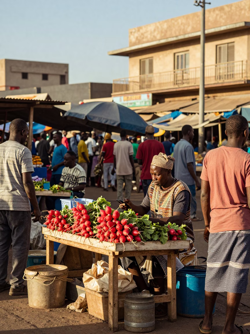 Busy Dakar Senegal Street Scene Early Afternoon Local Market Activity in in Dakar, Senegal