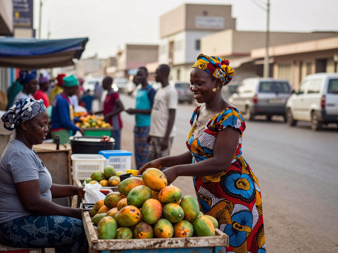 Busy Dakar Street Scene Late Morning with Local Vendors and Daily Life in in Dakar, Senegal