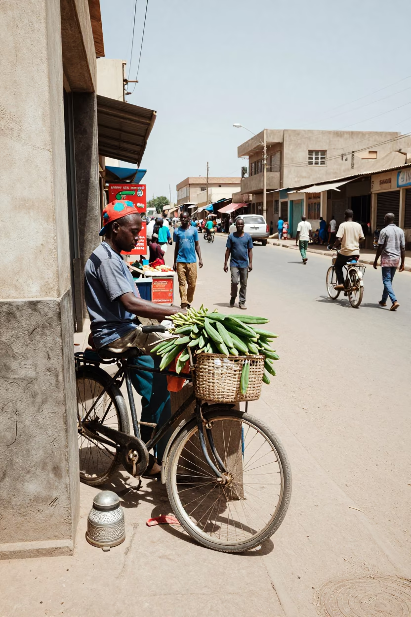 Busy Dakar Street Scene Midday with Local Commerce and Urban Life in Senegal in in Dakar, Senegal