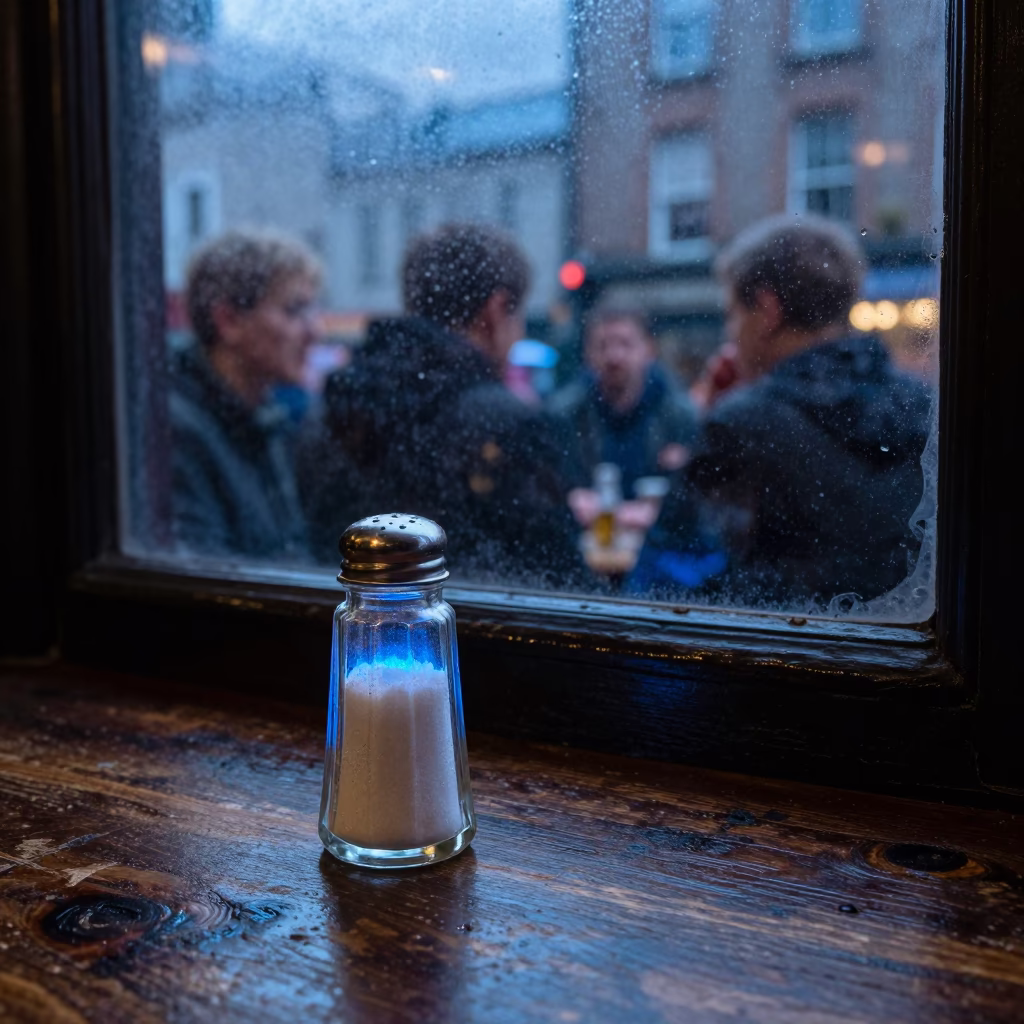 Busy Dublin Pub Evening Last Blue Light Salt Shaker and Succulents in in Dublin, Ireland