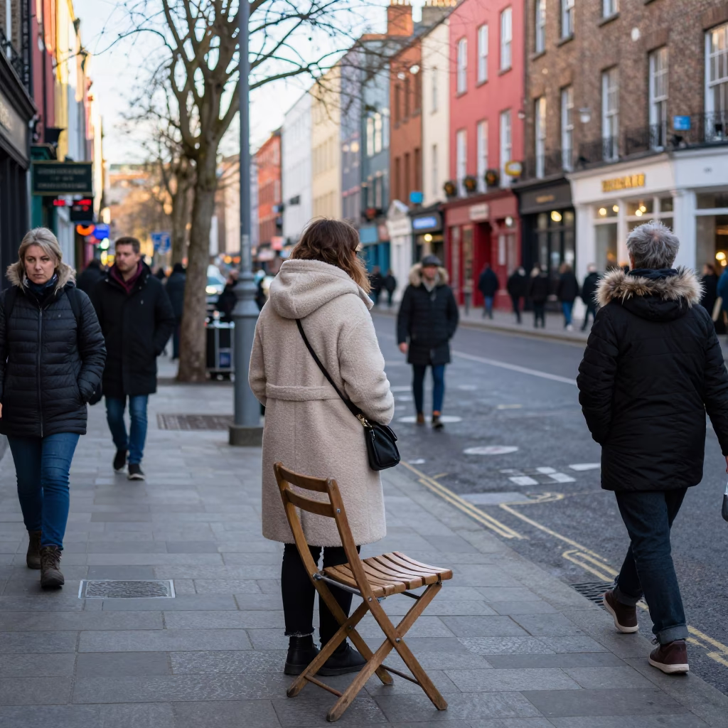Busy Dublin Winter Noon Street Scene With Colorful Urban Details in in Dublin, Ireland