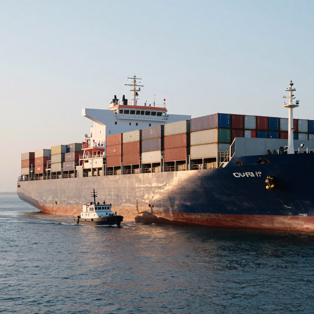 Busy Durban Port Early Morning Container Ship Pilot Boat Arrival Coastal Activity in in Durban, South Africa