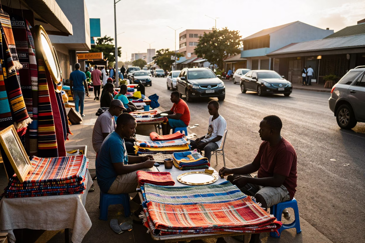 Busy Durban South Africa Street Scene Early Afternoon with Local Vendors and Pedestrians in in Durban, South Africa
