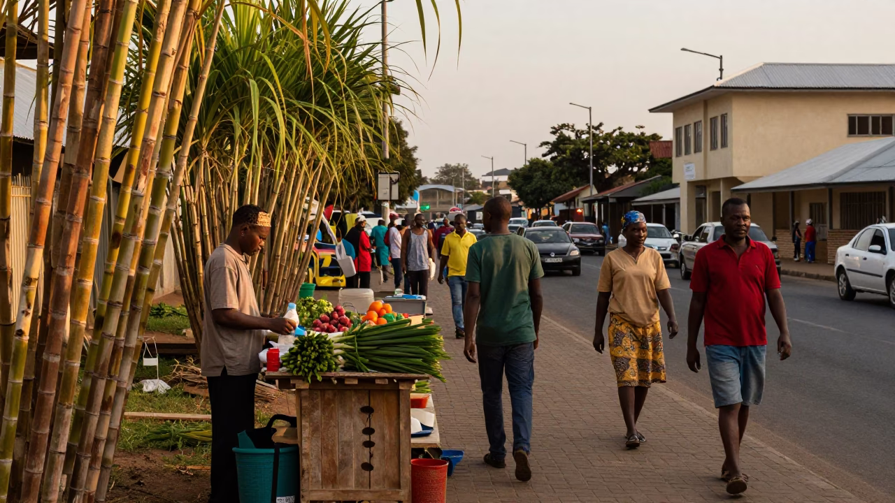Busy Durban South Africa Street Scene Early Evening with Sugar Cane and Local Life in in Durban, South Africa