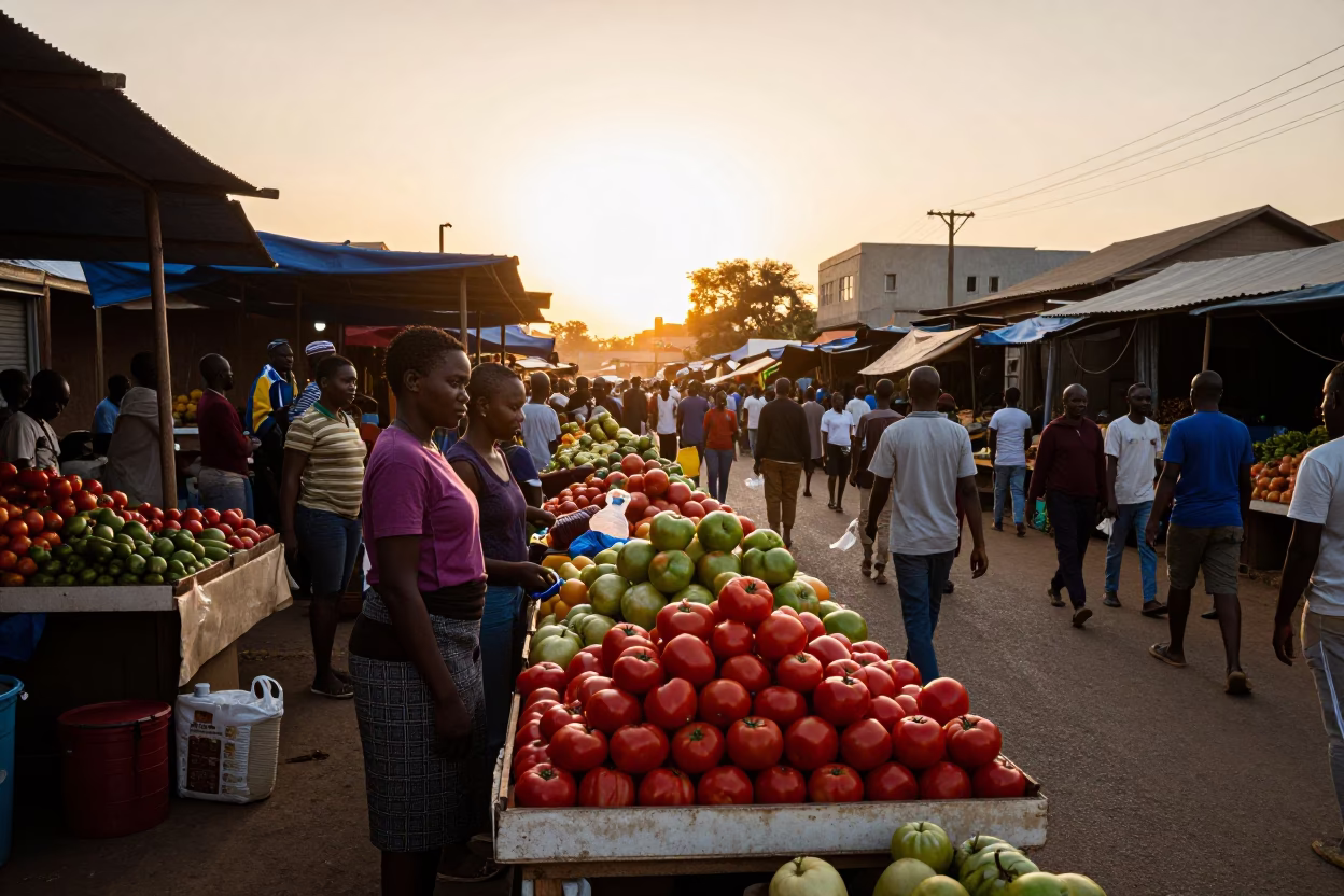 Busy Durban Street Market at Sunset with Tomatoes and Local Life in in Durban, South Africa