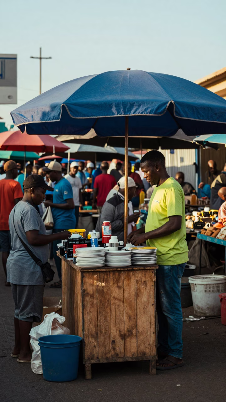 Busy Durban Street Market Late Morning Scene with Local Vendors and Pedestrians in in Durban, South Africa