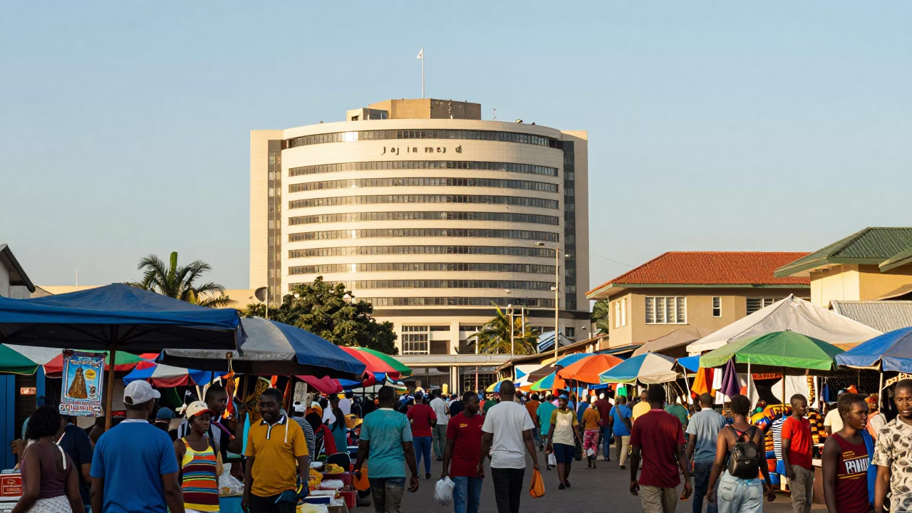 Busy Durban Street Market Late Morning with Jaihind Building and Local Vendors in in Durban, South Africa