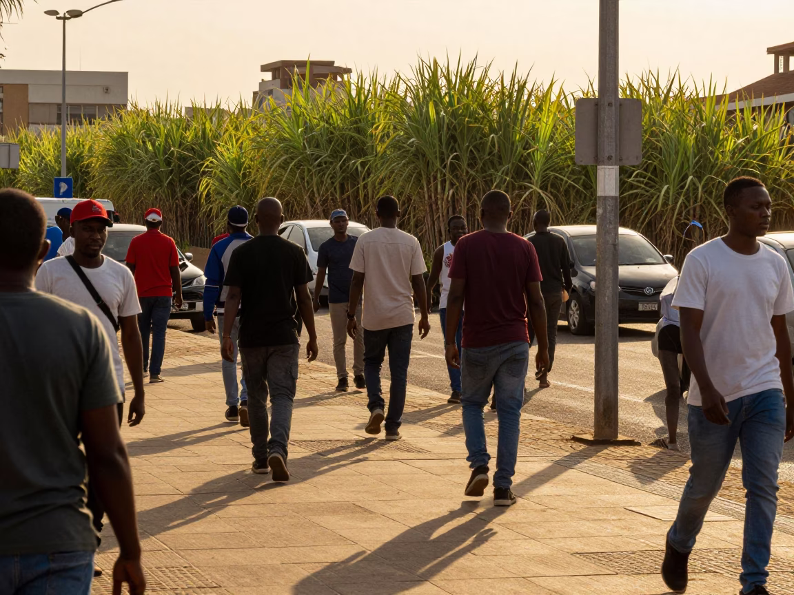 Busy Durban Street Scene at Golden Hour with Sugar Cane Field Background in in Durban, South Africa